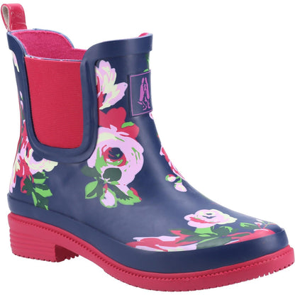 Navy-Pink - Front - Hush Puppies Womens-Ladies Minnie Floral Wellington Boots