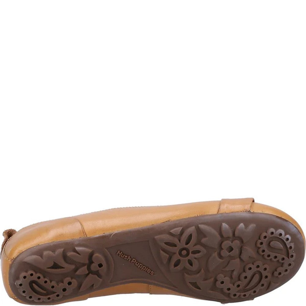 Tan - Back - Hush Puppies Womens-Ladies Jada Knot Ballerina Leather Pumps