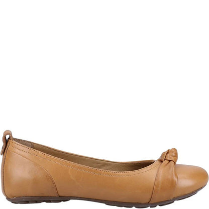 Tan - Side - Hush Puppies Womens-Ladies Jada Knot Ballerina Leather Pumps