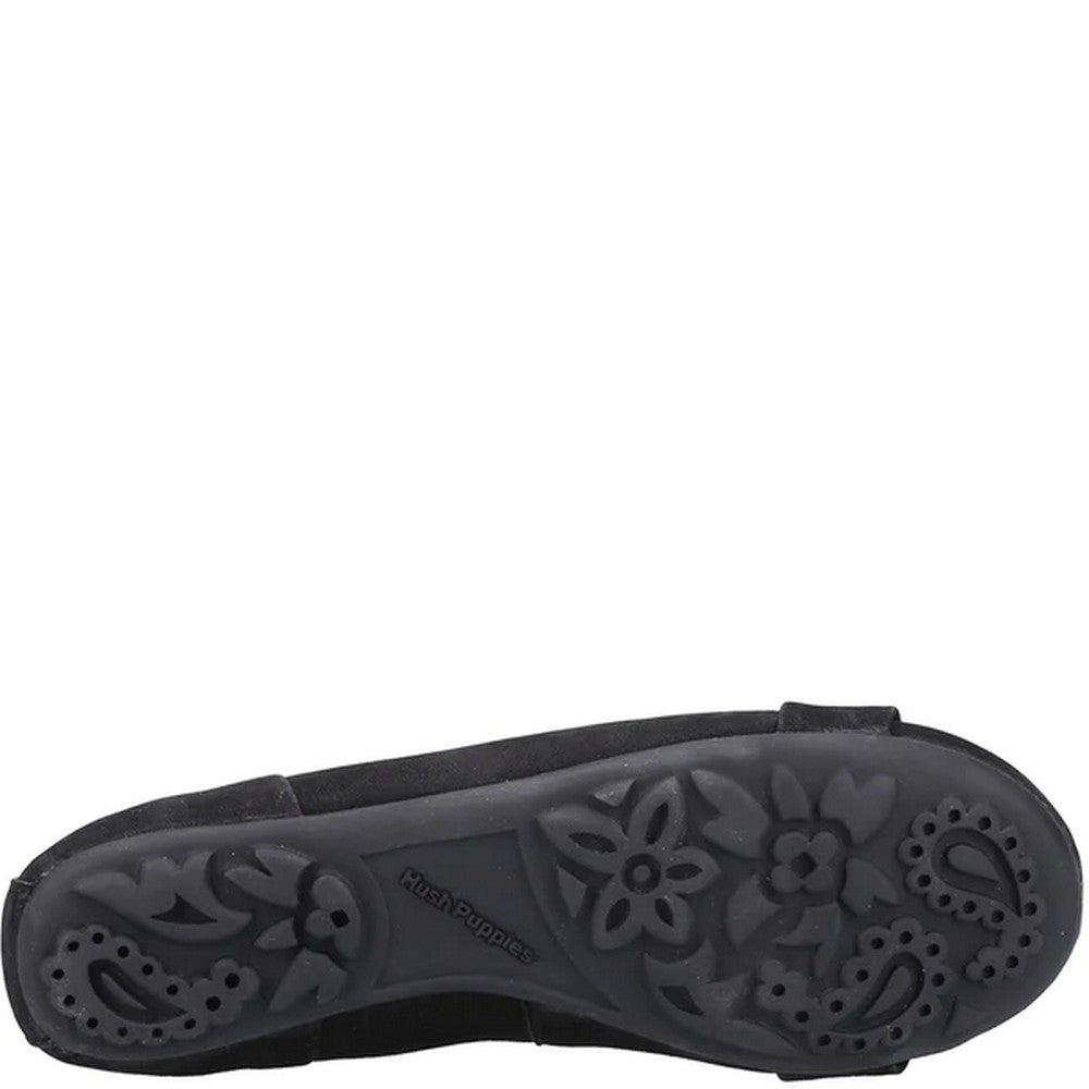 Black - Back - Hush Puppies Womens-Ladies Jada Knot Ballerina Leather Pumps