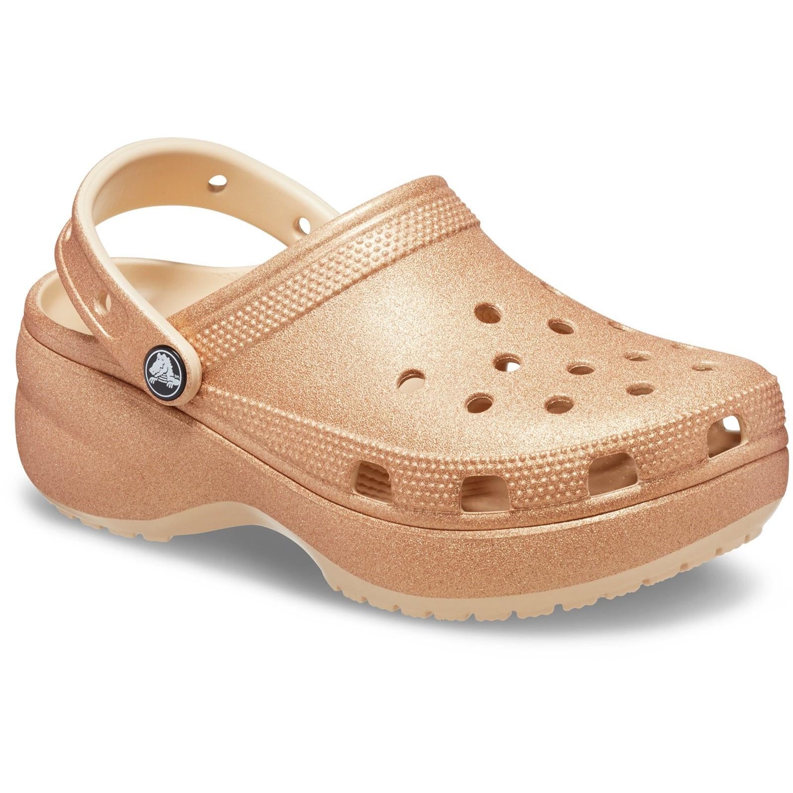 Shitake - Front - Crocs Womens-Ladies Classic Platform Glitter Clogs