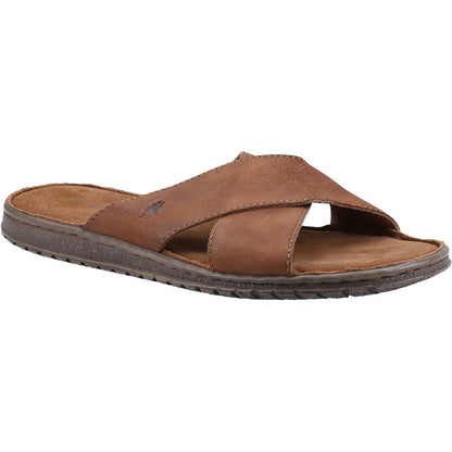 Brown - Front - Hush Puppies Mens Nile Crossover Leather Sandals