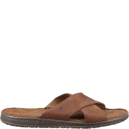 Brown - Side - Hush Puppies Mens Nile Crossover Leather Sandals