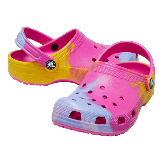 Pink-Yellow-Blue - Close up - Crocs Childrens-Kids Classic Ombre Clogs