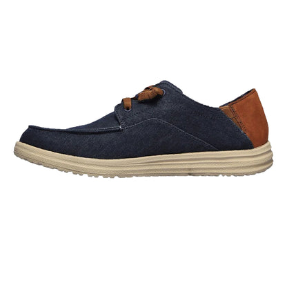 Navy - Side - Skechers Mens Melson Planon Suede Casual Shoes