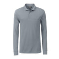 Heather Grey - Front - James and Nicholson Mens Workwear Long Sleeve Pocket Polo