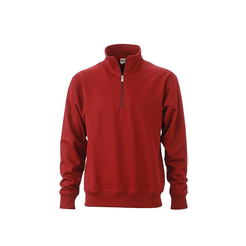 Red Wine - Front - James and Nicholson Unisex Workwear Half Zip Sweatshirt