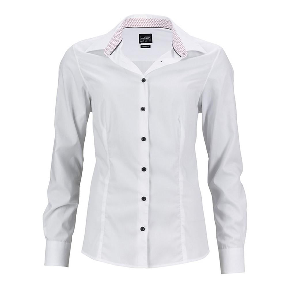 White-Red - Front - James and Nicholson Womens-Ladies Classic Plain Shirt