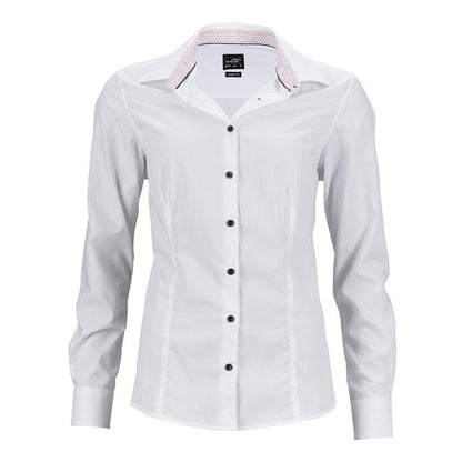 White-Red - Front - James and Nicholson Womens-Ladies Classic Plain Shirt