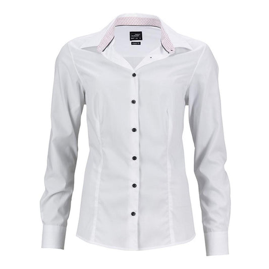 White-Red - Front - James and Nicholson Womens-Ladies Classic Plain Shirt
