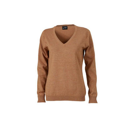 Camel Brown - Front - James and Nicholson Womens-Ladies V-Neck Pullover