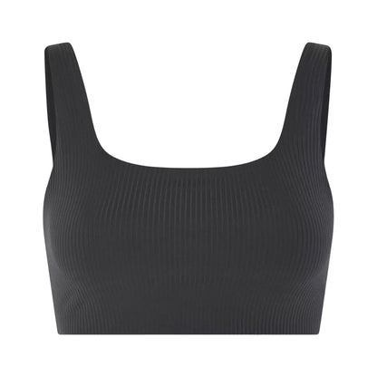 Black - Front - Girlfriend Collective Womens-Ladies Tommy Ribbed Cropped Bra