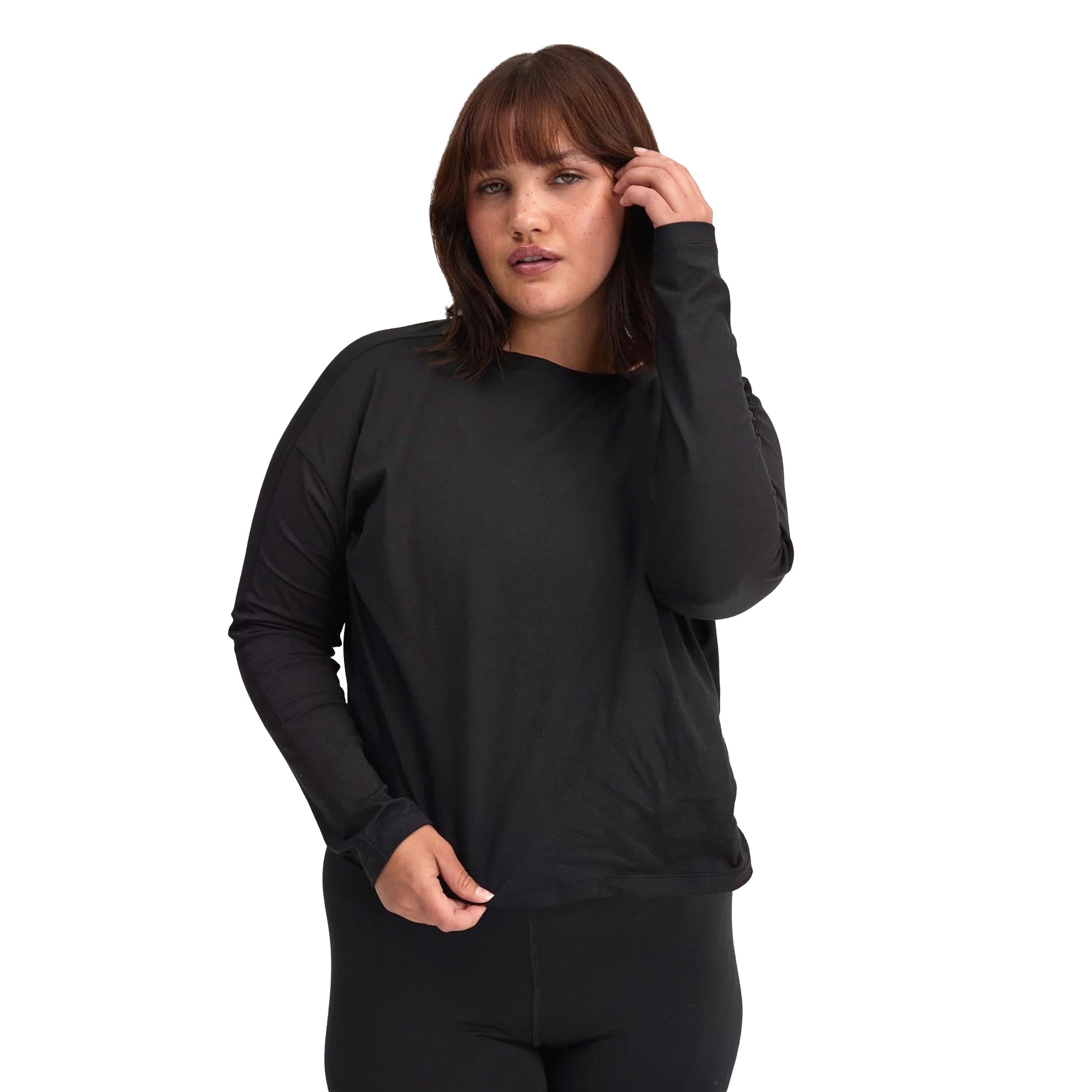 Black - Back - Girlfriend Collective Womens-Ladies Reset Fitted Long-Sleeved T-Shirt