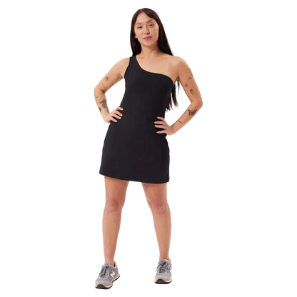 Black - Side - Girlfriend Collective Womens-Ladies Bianca One Shoulder Dress