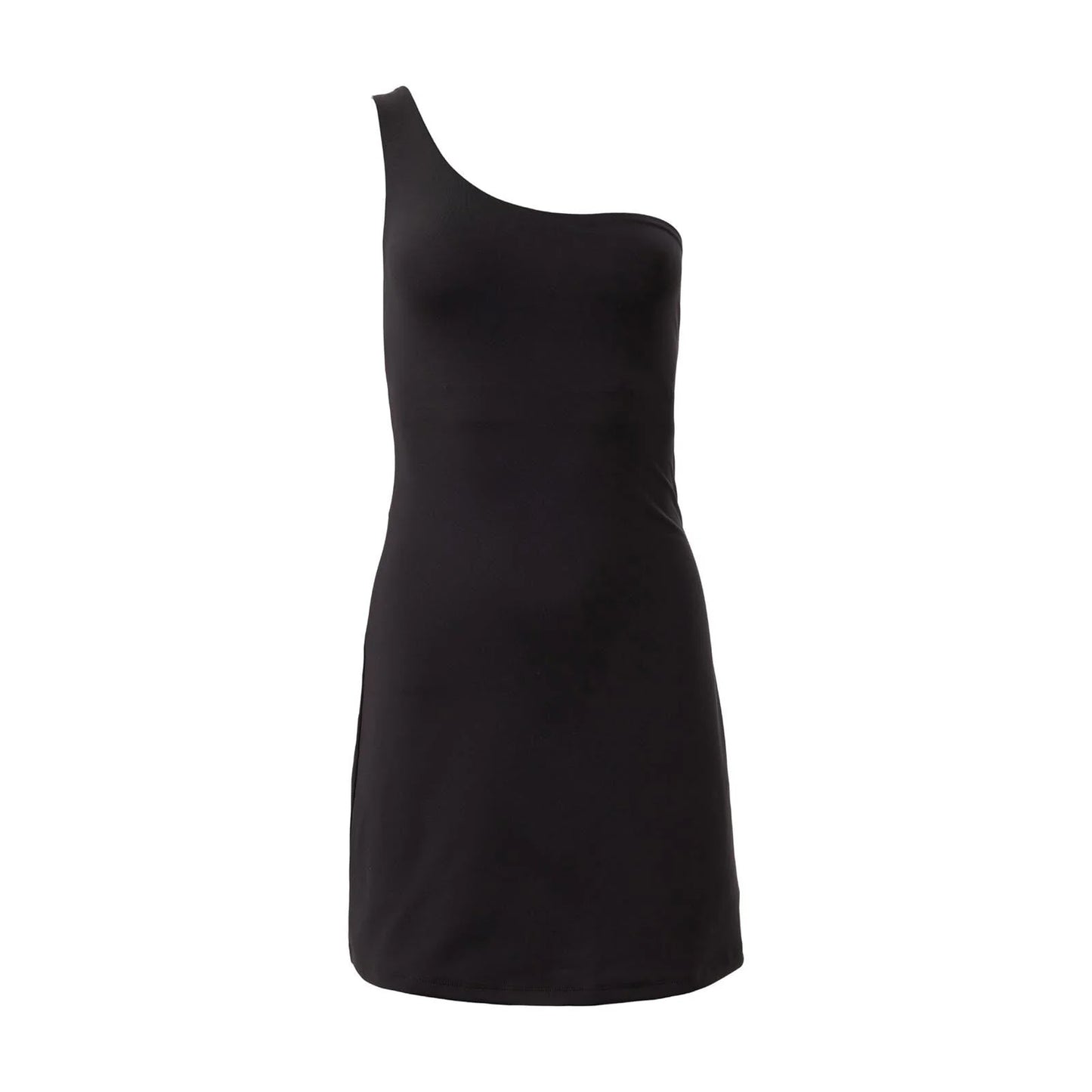 Black - Front - Girlfriend Collective Womens-Ladies Bianca One Shoulder Dress