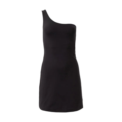 Black - Front - Girlfriend Collective Womens-Ladies Bianca One Shoulder Dress