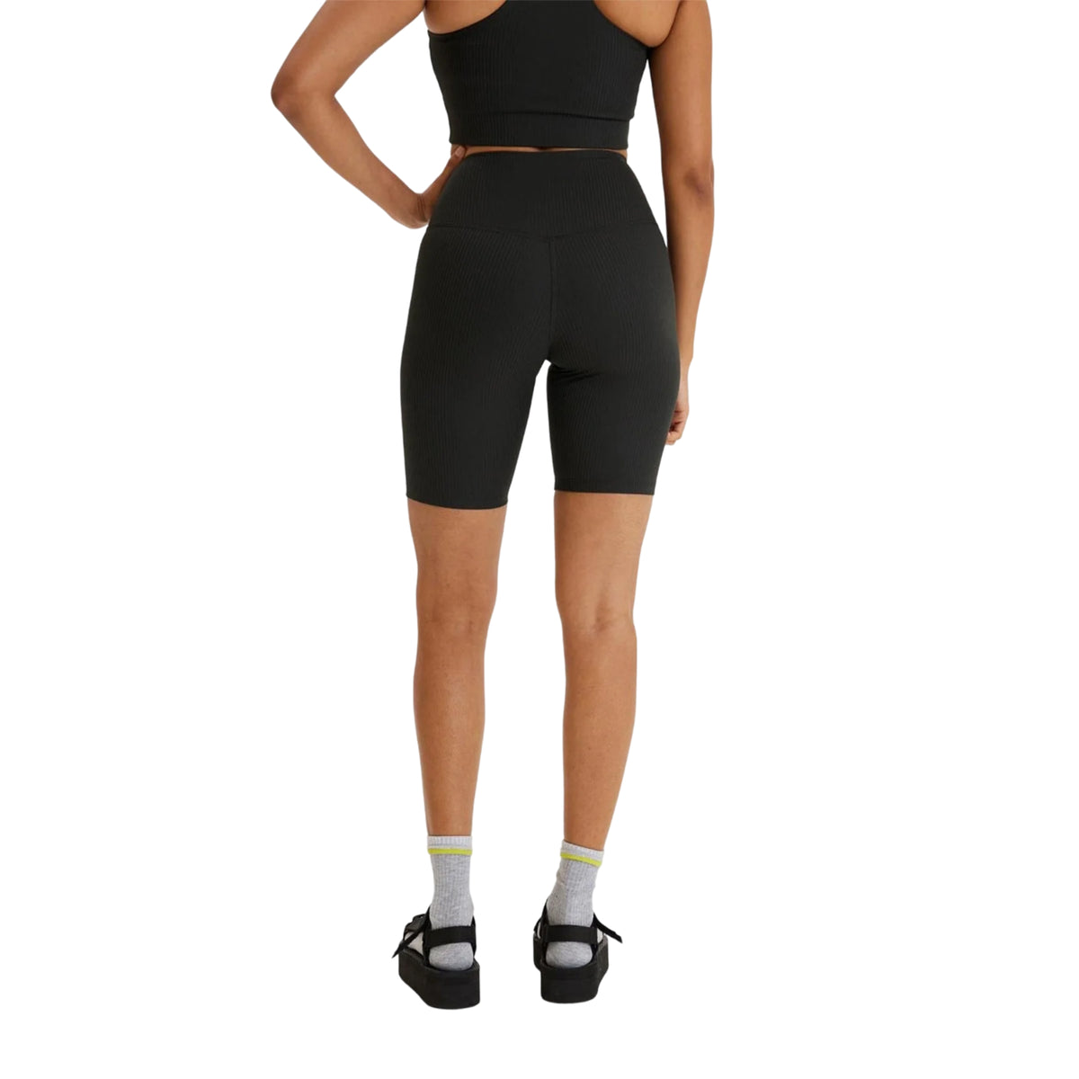 Black - Back - Girlfriend Collective Womens-Ladies Ribbed Cycling Shorts