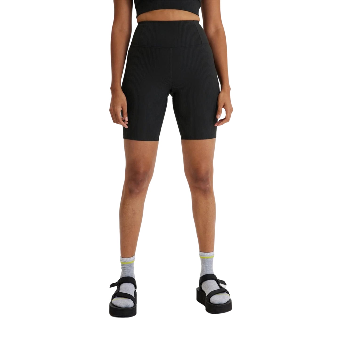 Black - Side - Girlfriend Collective Womens-Ladies Ribbed Cycling Shorts