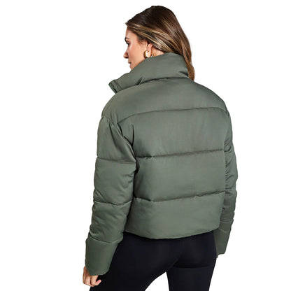 Thyme Green - Back - Girlfriend Collective Womens-Ladies Cropped Puffer Jacket