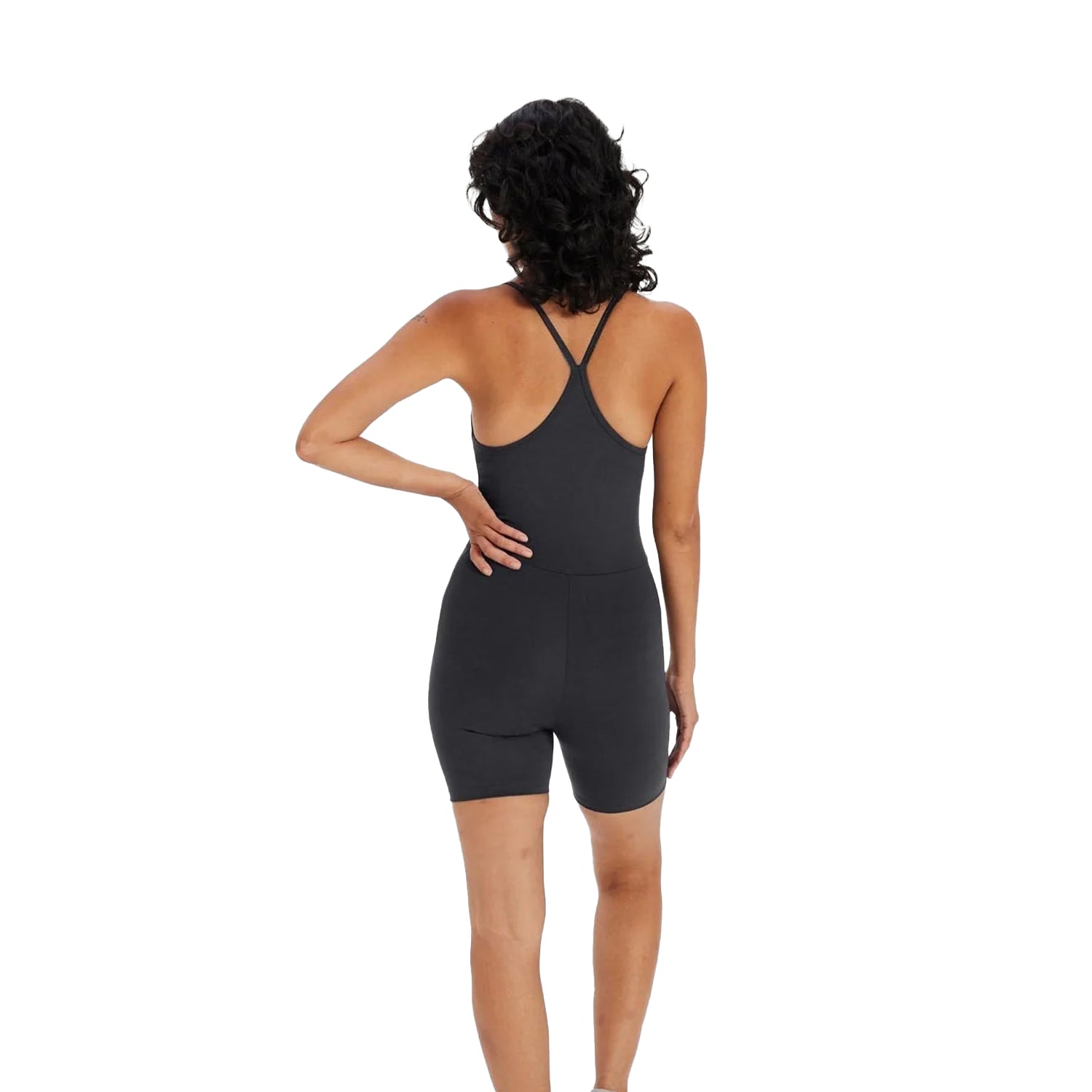 Black - Back - Girlfriend Collective Womens-Ladies Barre V Neck Unitard