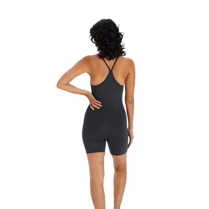 Black - Back - Girlfriend Collective Womens-Ladies Barre V Neck Unitard