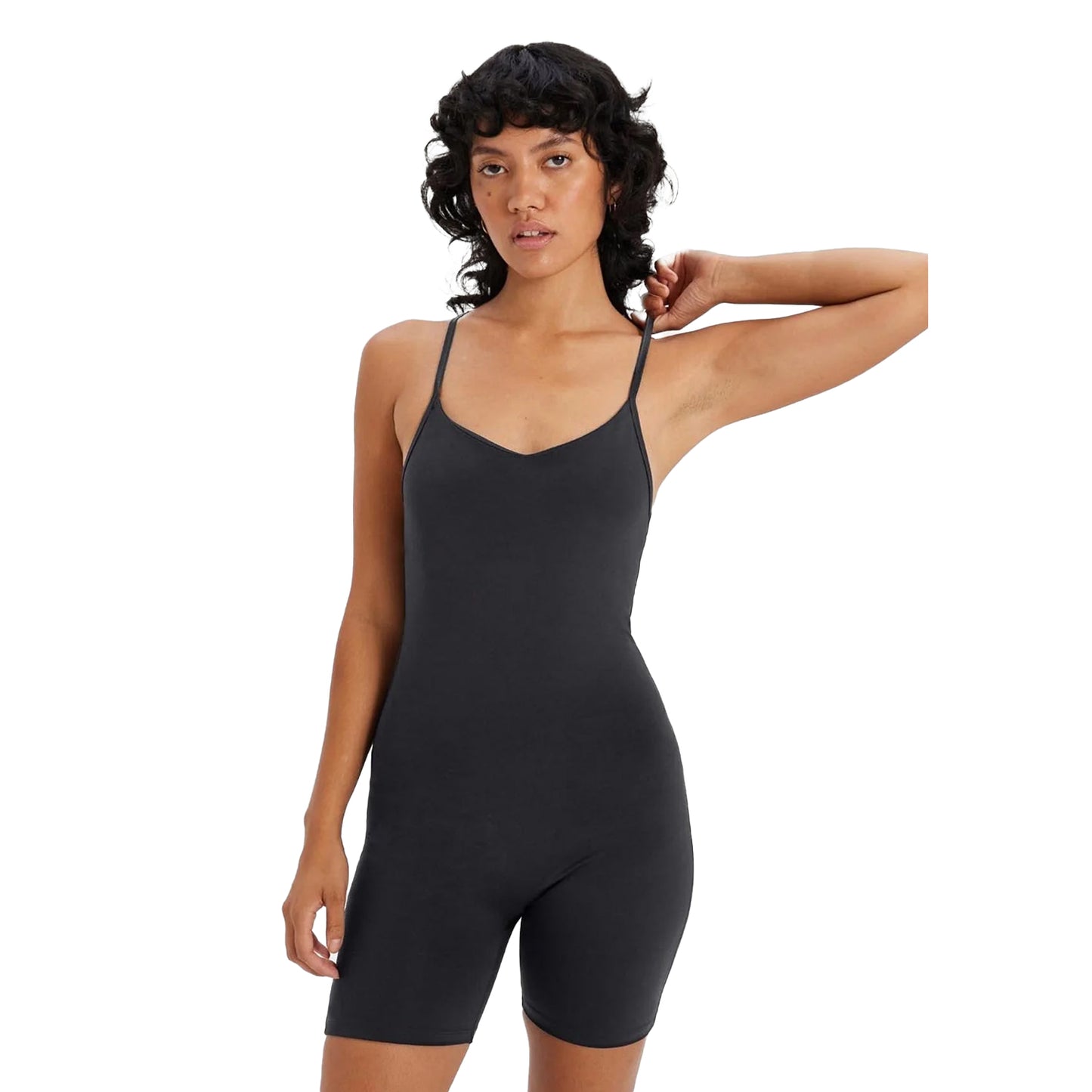 Black - Side - Girlfriend Collective Womens-Ladies Barre V Neck Unitard