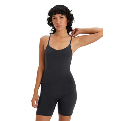 Black - Side - Girlfriend Collective Womens-Ladies Barre V Neck Unitard