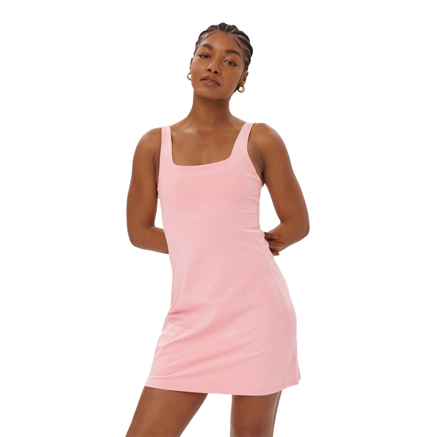 Candy Pink - Side - Girlfriend Collective Womens-Ladies Prism Tommy Square Neck Dress