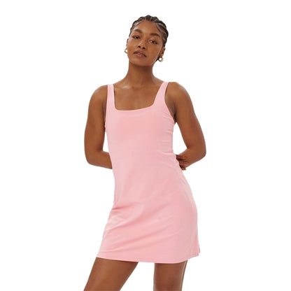 Candy Pink - Side - Girlfriend Collective Womens-Ladies Prism Tommy Square Neck Dress