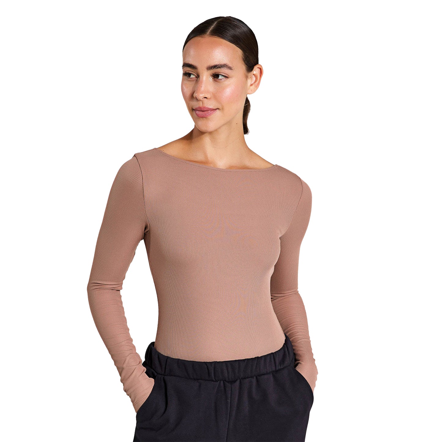 Brownie - Side - Girlfriend Collective Womens-Ladies Ava Scoopback Bodysuit