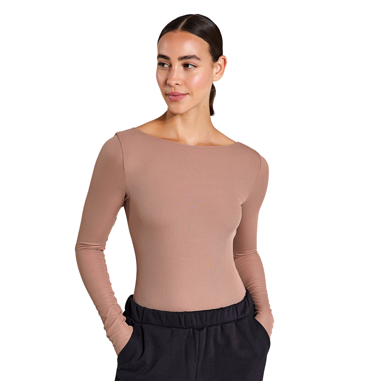 Brownie - Side - Girlfriend Collective Womens-Ladies Ava Scoopback Bodysuit