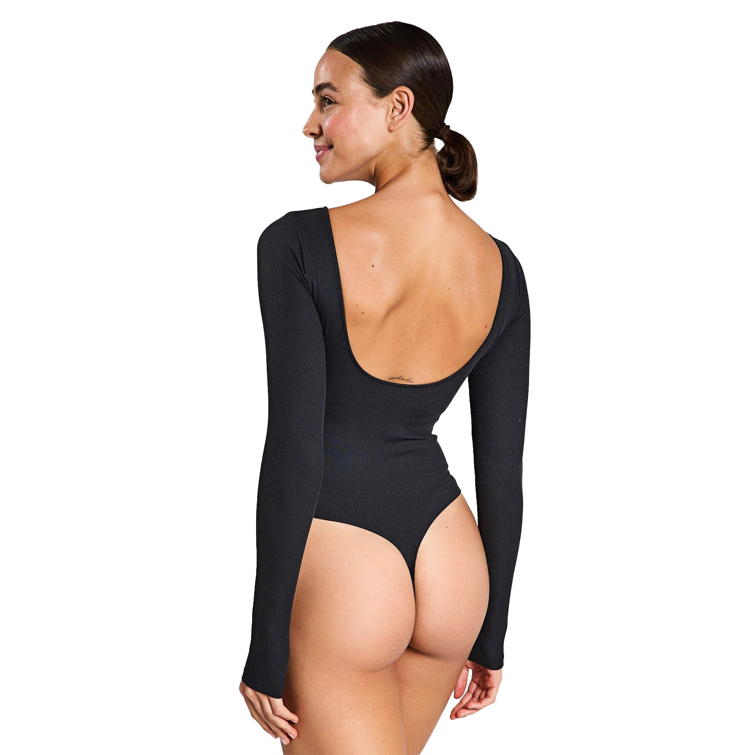 Black - Back - Girlfriend Collective Womens-Ladies Ava Scoopback Bodysuit