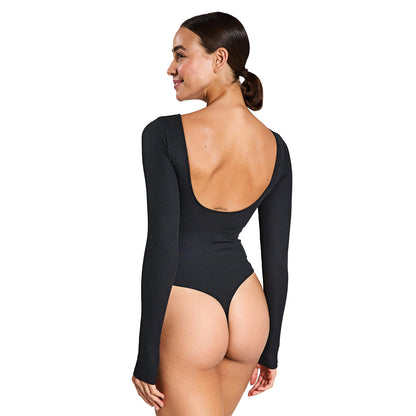 Black - Back - Girlfriend Collective Womens-Ladies Ava Scoopback Bodysuit