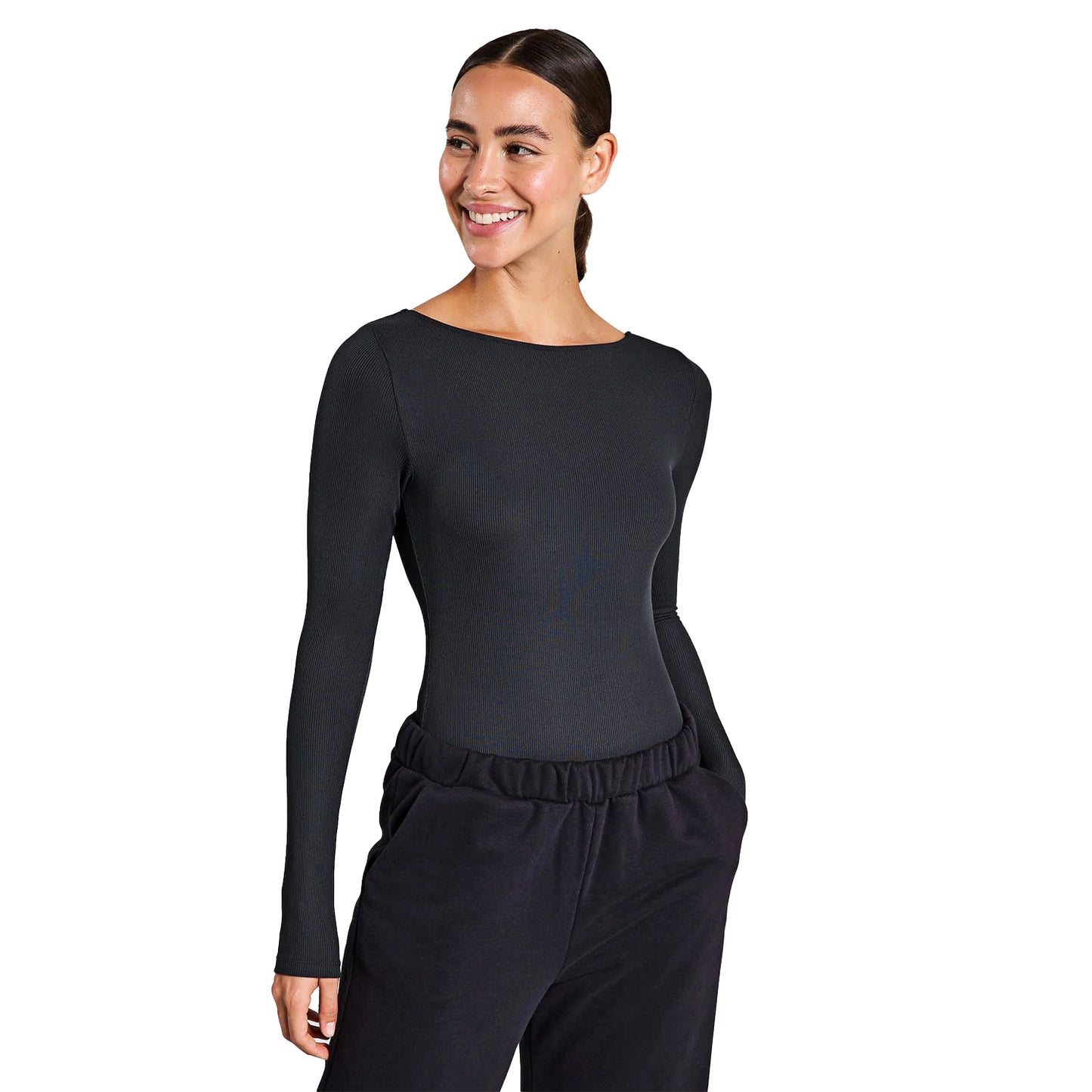 Black - Side - Girlfriend Collective Womens-Ladies Ava Scoopback Bodysuit