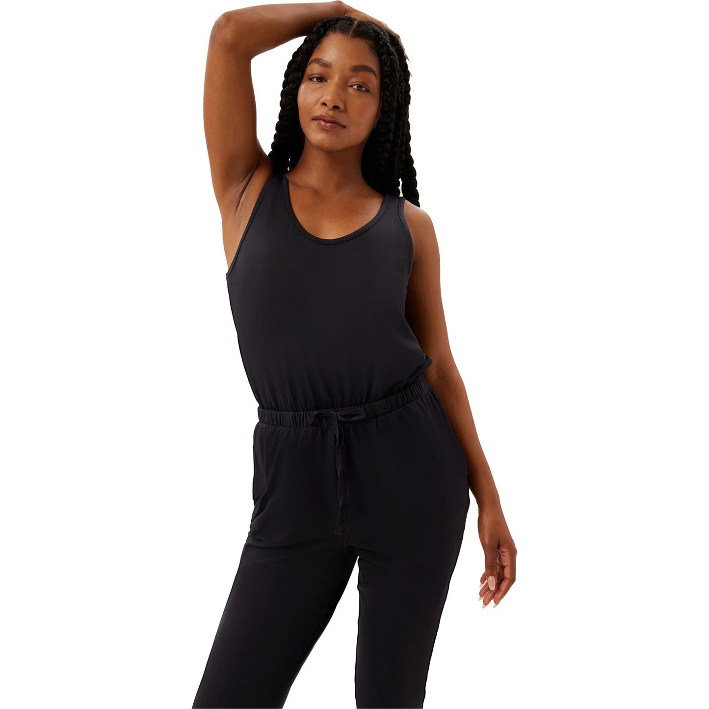 Black - Front - Girlfriend Collective Womens-Ladies Reset Scoop Neck Jumpsuit