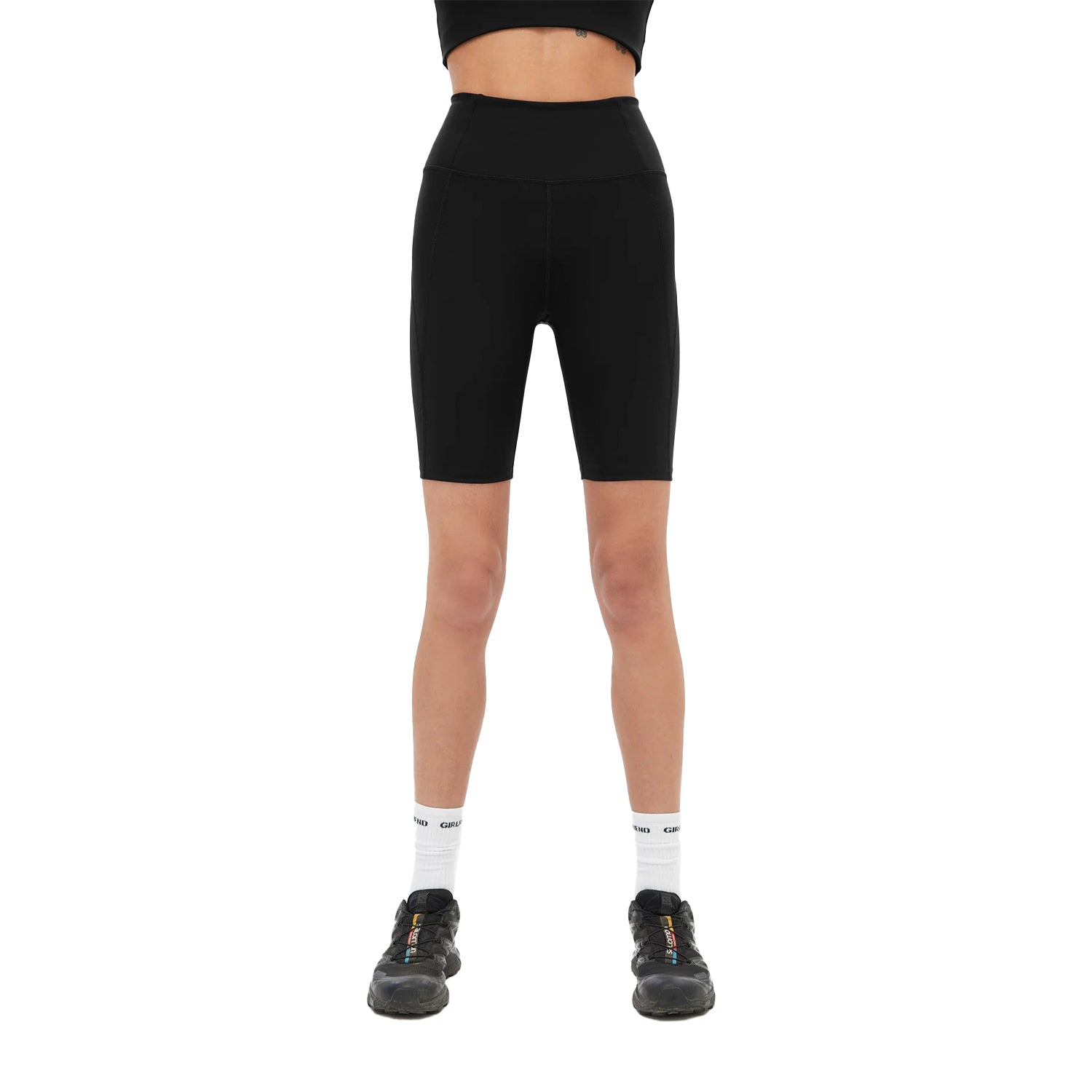 Black - Side - Girlfriend Collective Womens-Ladies Float High Rise Cycling Shorts