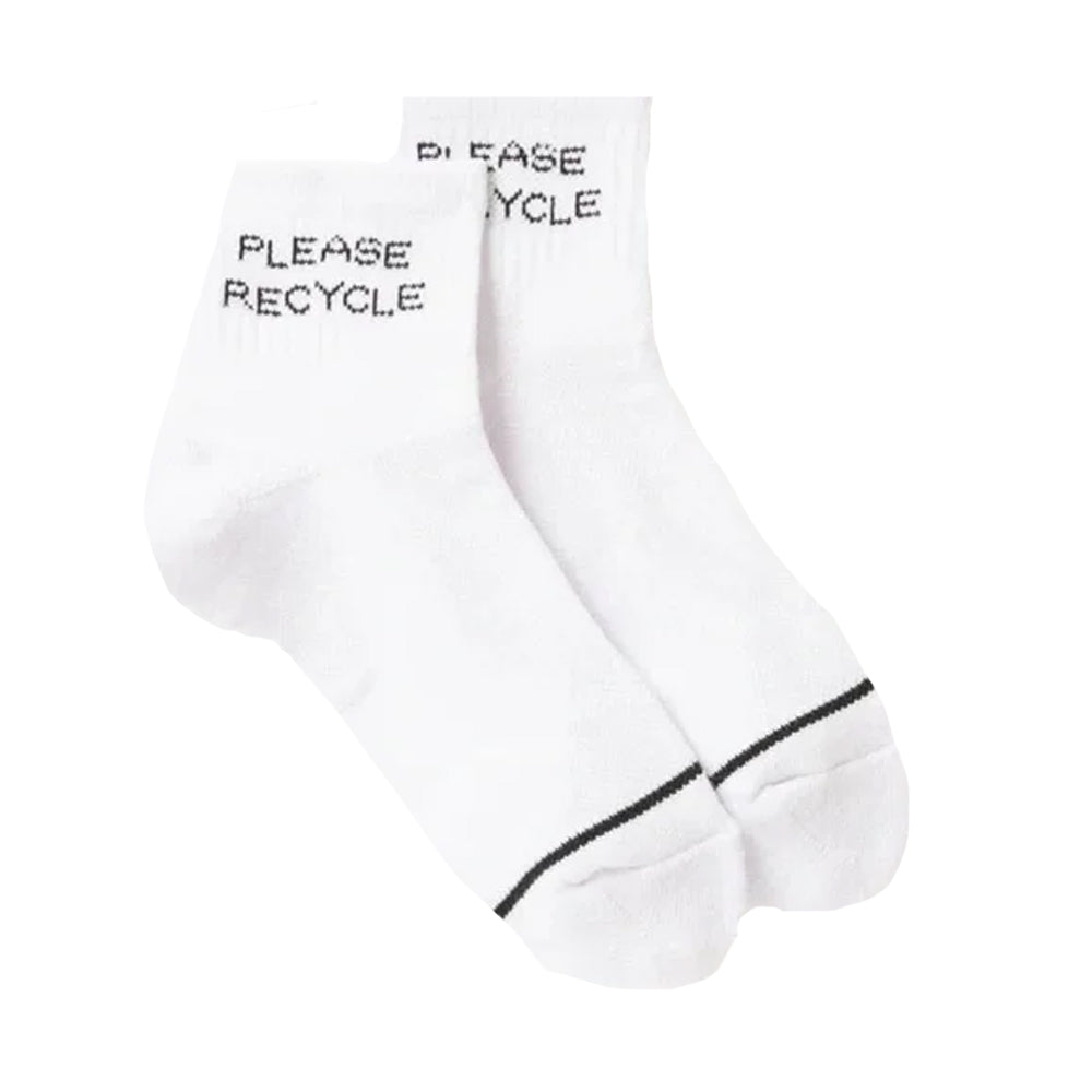 White - Front - Girlfriend Collective Womens-Ladies Please Recycle Ankle Socks