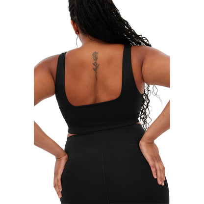 Black - Back - Girlfriend Collective Womens-Ladies Tommy Cropped Square Neck Bra