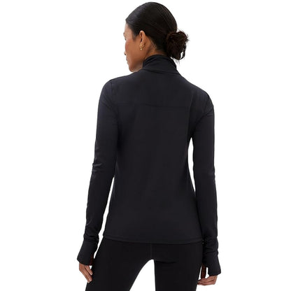 Black - Back - Girlfriend Collective Womens-Ladies Reset Mock Neck Extra Long Fleece Jacket