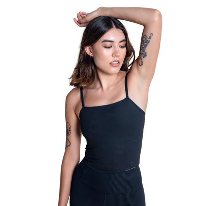 Black - Front - Girlfriend Collective Womens-Ladies Ribbed Camisole