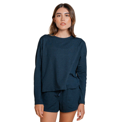Midnight - Side - Girlfriend Collective Womens-Ladies Reset Long-Sleeved T-Shirt