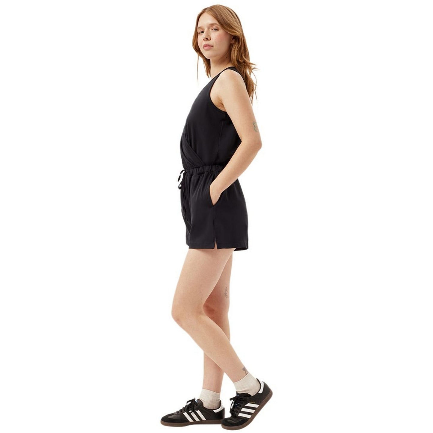 Black - Side - Girlfriend Collective Womens-Ladies Reset Wrap Jumpsuit