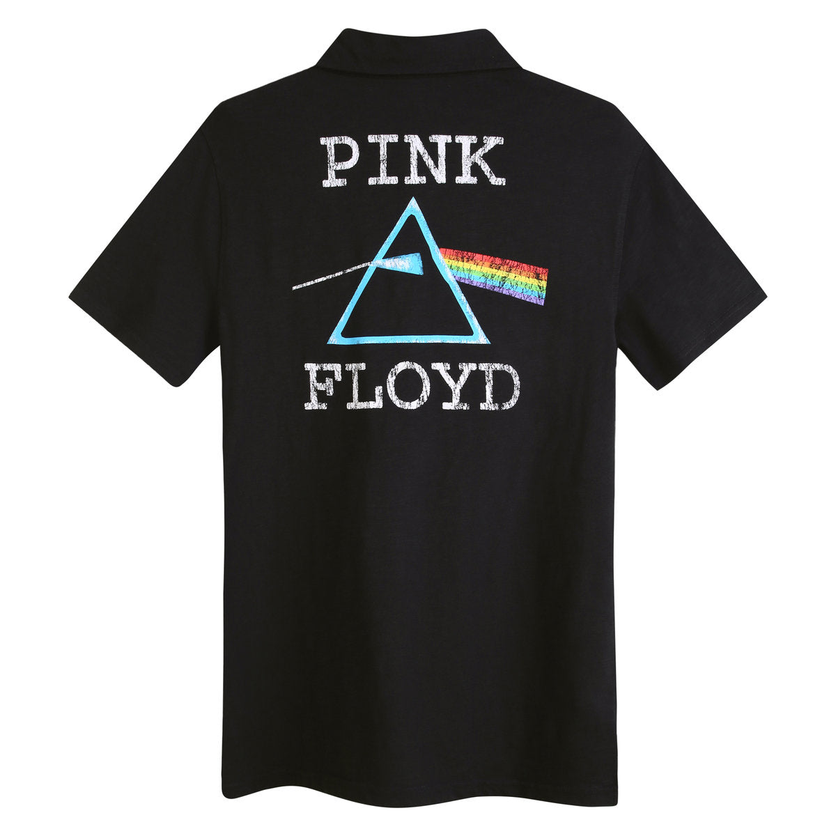 Black - Back - Amplified Mens Washed Slub Pink Floyd Polo Shirt