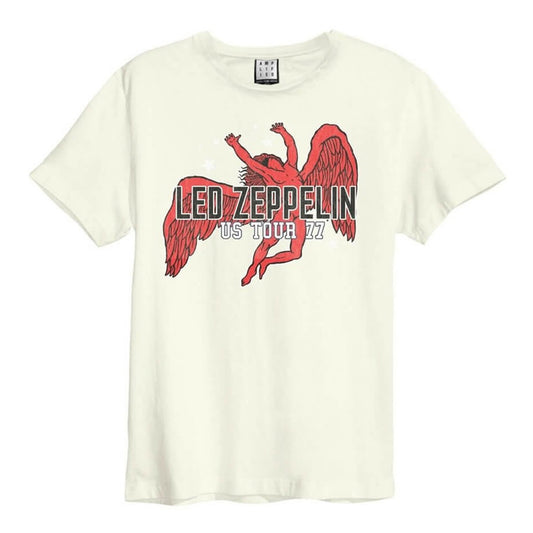 Vintage White - Front - Amplified Unisex Adult US Tour 77 Led Zeppelin T-Shirt