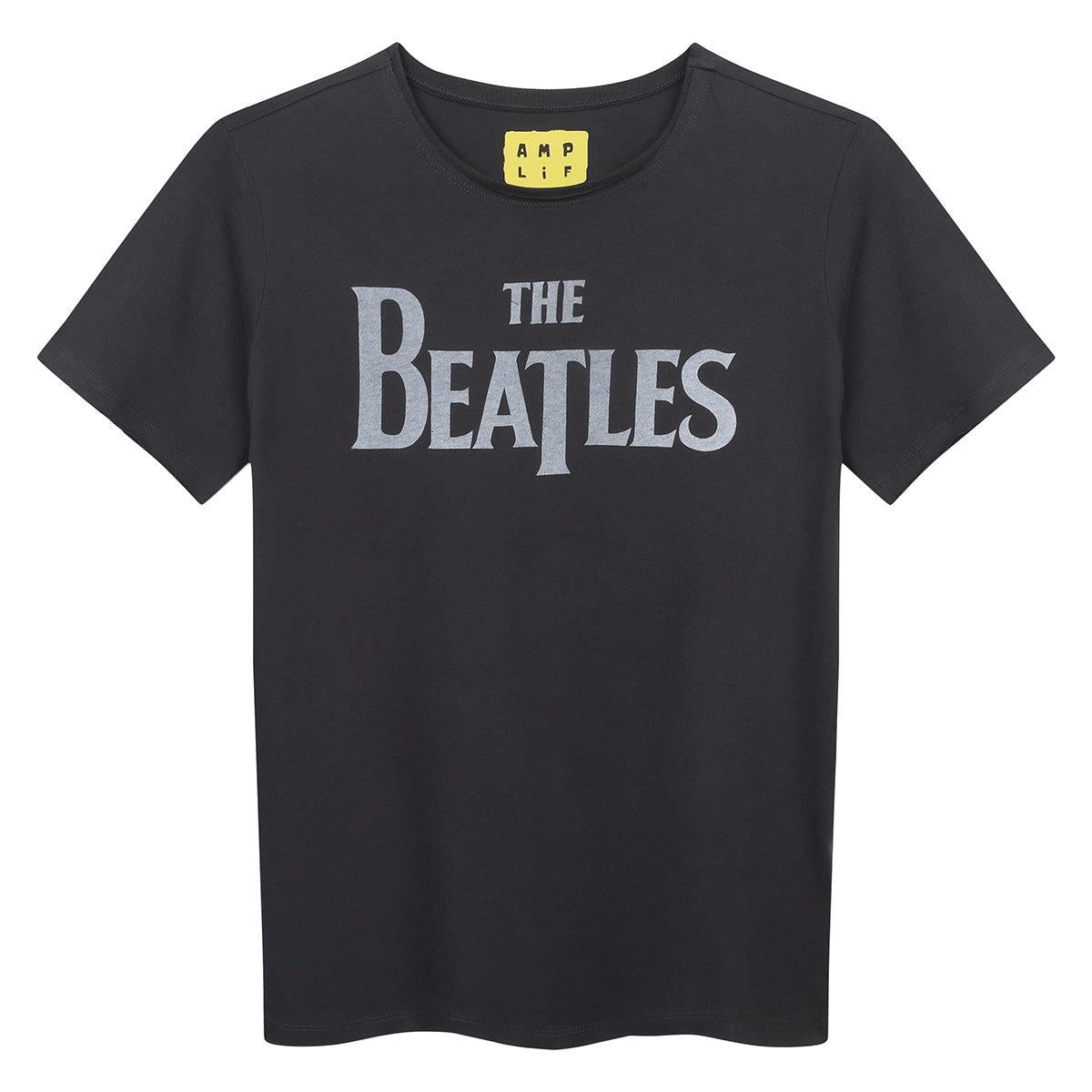 Charcoal - Front - Amplified Childrens-Kids The Beatles Logo T-Shirt