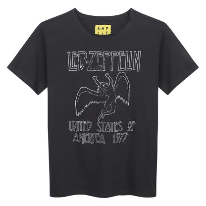 Charcoal - Front - Amplified Childrens-Kids USA 1977 Led Zeppelin T-Shirt