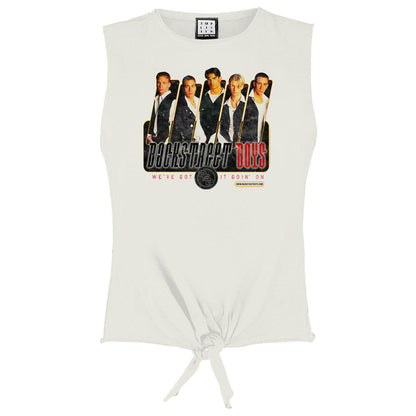 Vintage White - Front - Amplified Womens-Ladies Backstreet Boys Tied Hem Sleeveless T-Shirt
