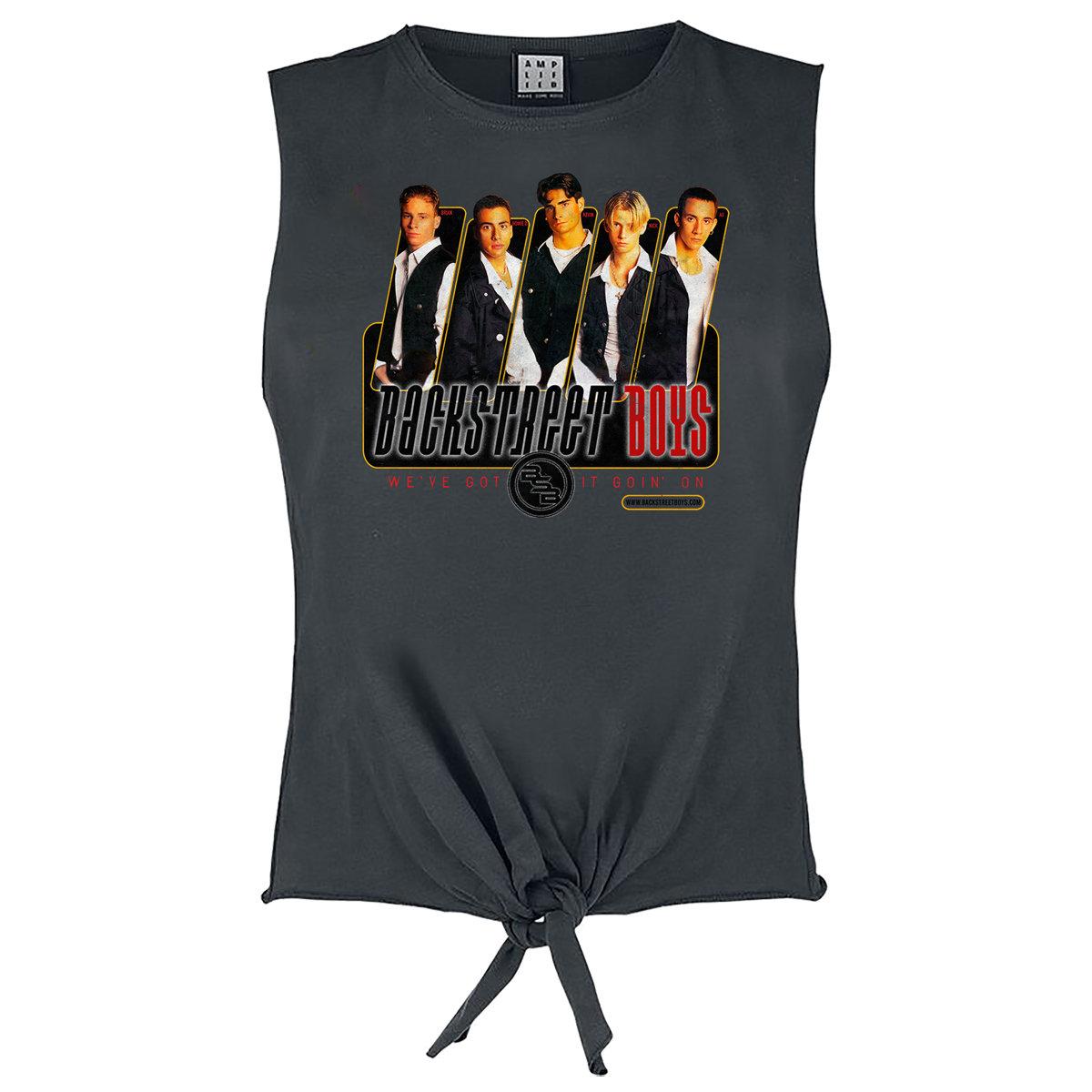 Charcoal - Front - Amplified Womens-Ladies Backstreet Boys Tied Hem Sleeveless T-Shirt