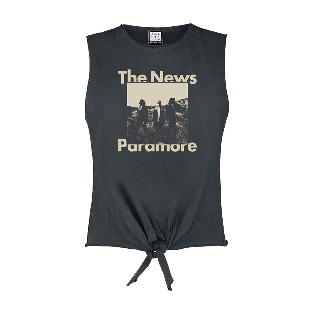 Charcoal - Front - Amplified Womens-Ladies The News Paramore Front Tie T-Shirt