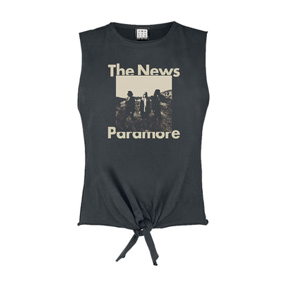 Charcoal - Front - Amplified Womens-Ladies The News Paramore Front Tie T-Shirt